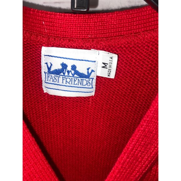 Vintage Fast Friends Red Sleeveless Cardigan Vest With Embroidered Farmhouse Des - Picture 5 of 5